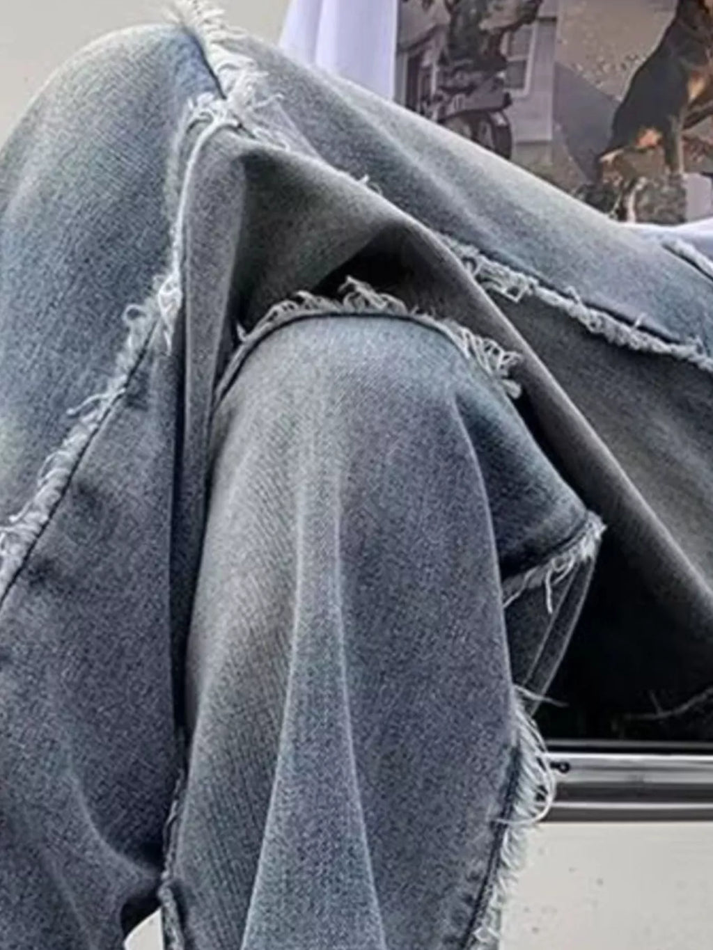 Men's Raw Hem Wide Leg Jeans
