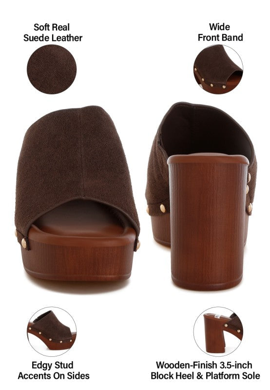 Masaki Soft Suede Leather Wooden Clogs