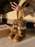 Women's Retro Chunky Ankle Boots – Fleece-Lined Suede Slip-On Winter Boots