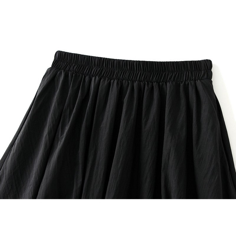 Sure! Here is an optimized title for your clothing product in English:

"Chic Solid Color Elastic Waist A-Line Lantern Sk