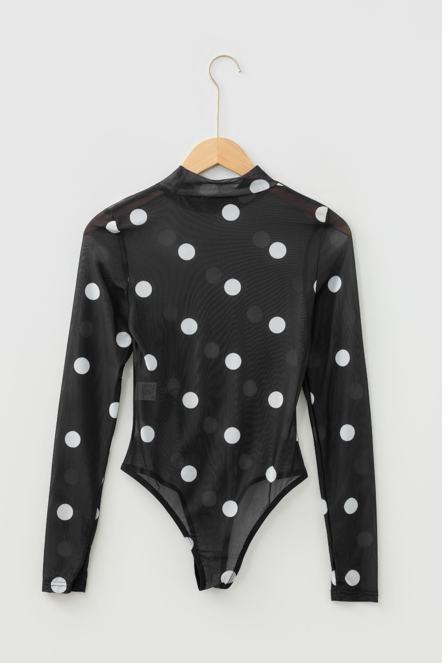 Black Vintage Polka Dot Print Mesh Long Sleeve Bodysuit