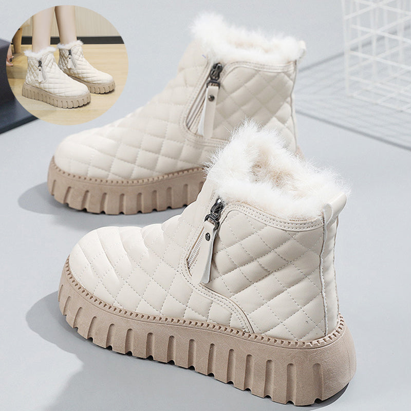 Women's Plaid Platform Ankle Boots | Side Zipper Plush Lined Snow Boots