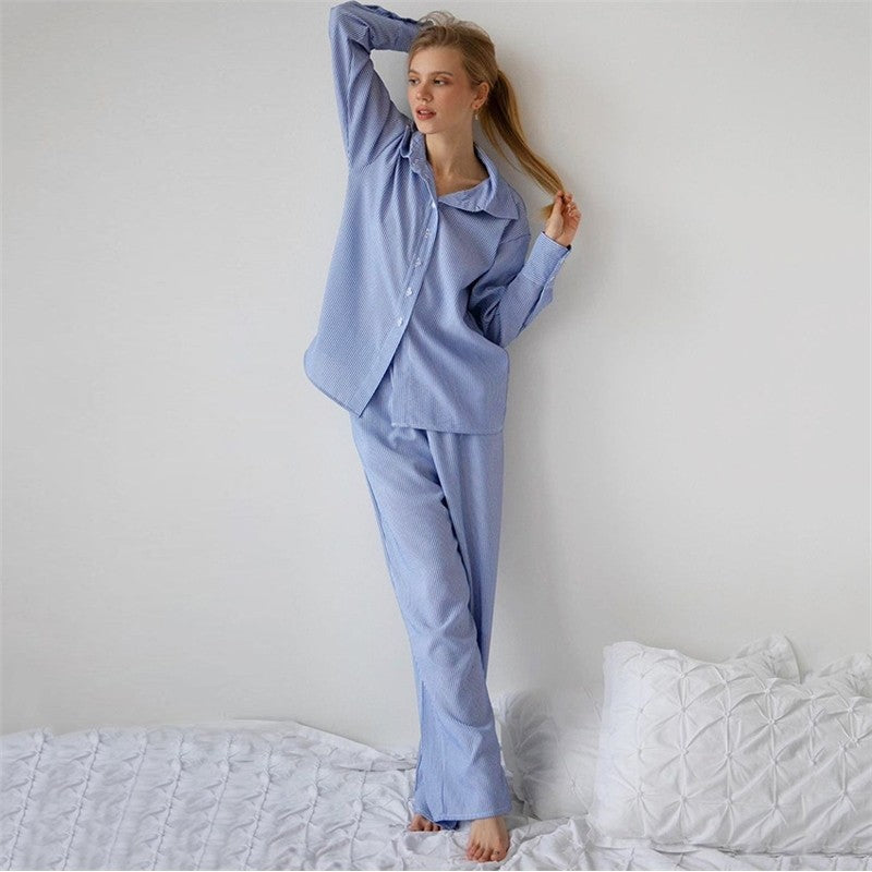 Chic Blue Striped Women's Two-Piece Suit