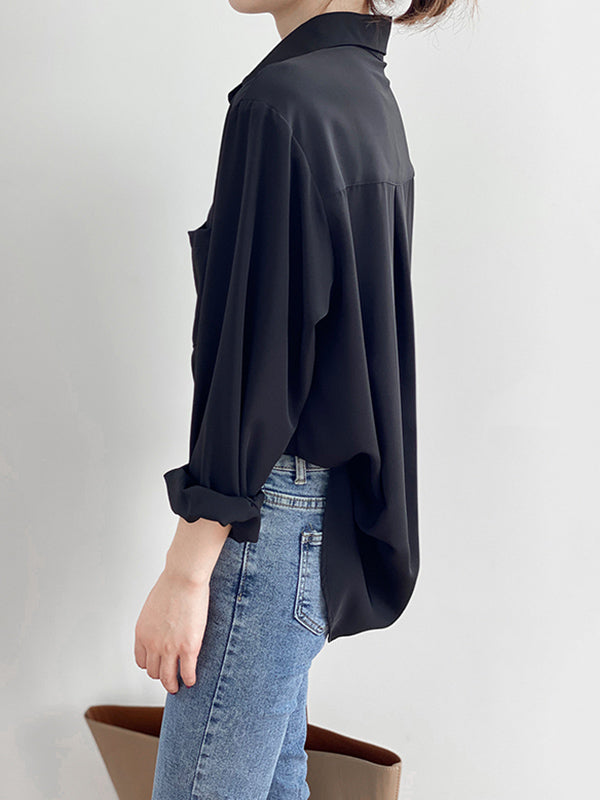 Urban Solid Color Lapel Long Sleeves Blouse