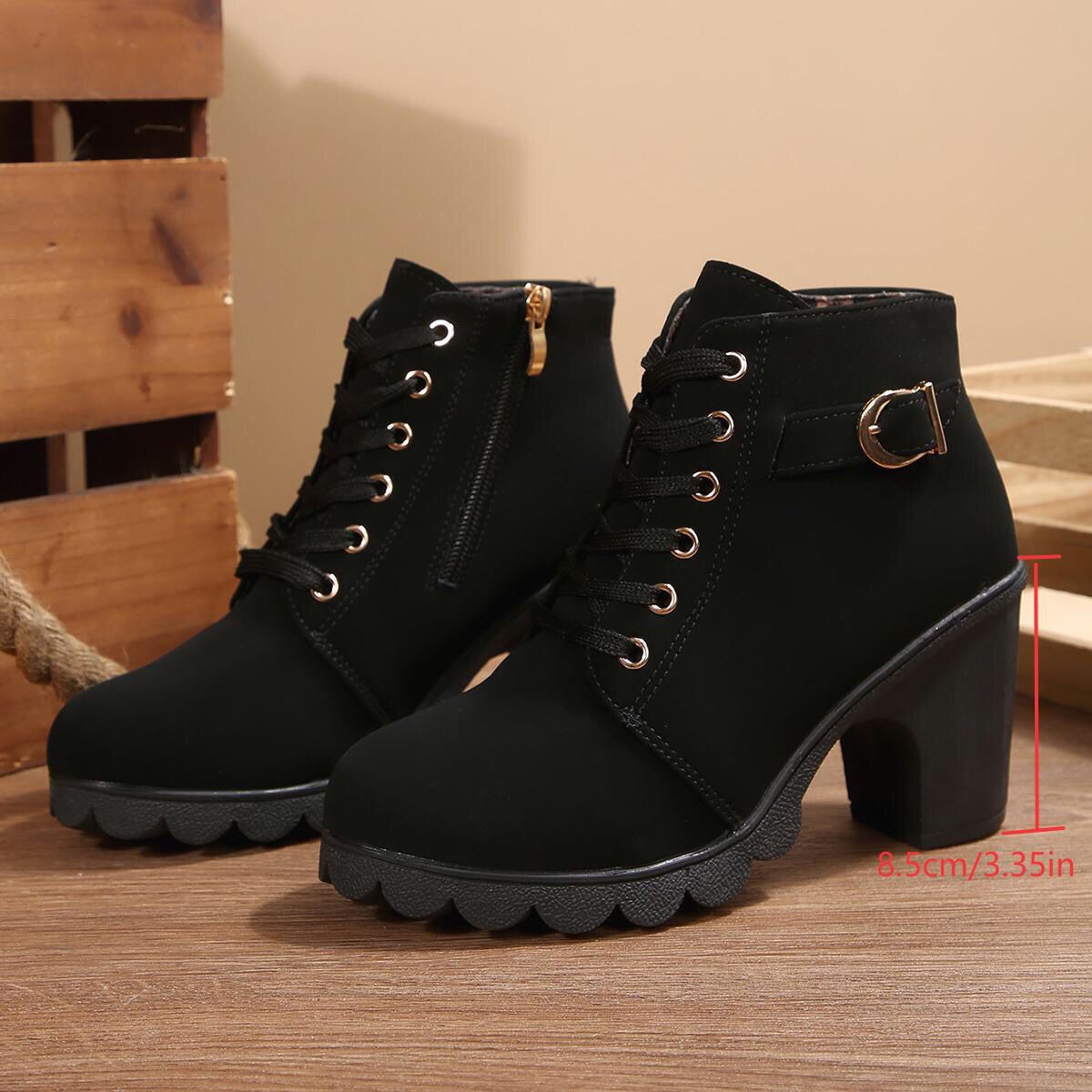 Women's Cross-Tie Chunky-Heel Ankle Boots | Block Heel Lace-Up Booties