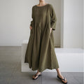 Plus Size Round Neck Solid Color Over-The-Knee Dress