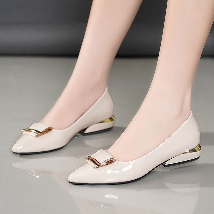 Women's Chunky Heel Pointed Toe Slip-On Pumps | Soft PU Leather Low Heel Dress Shoes