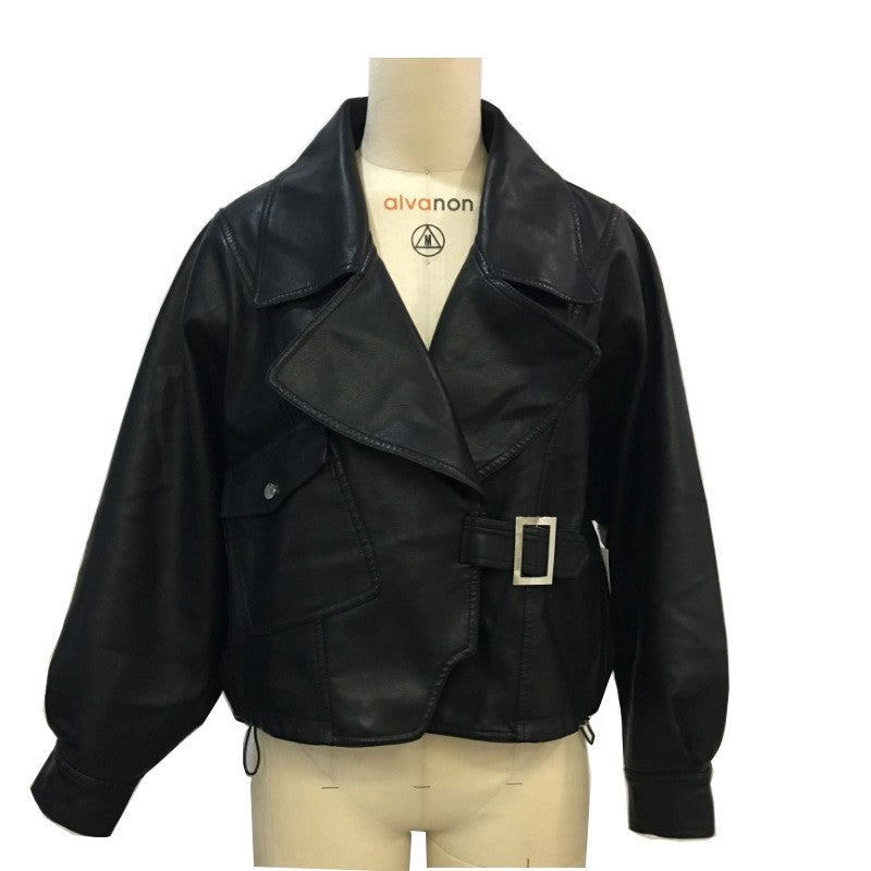 Fashion PU Collar Short Leather Jacket