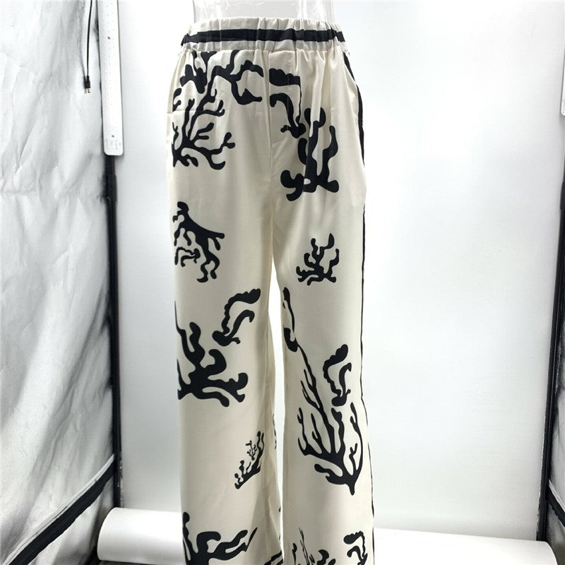 Relaxed Fit Satin Color-Blocked Wide-Leg Pants