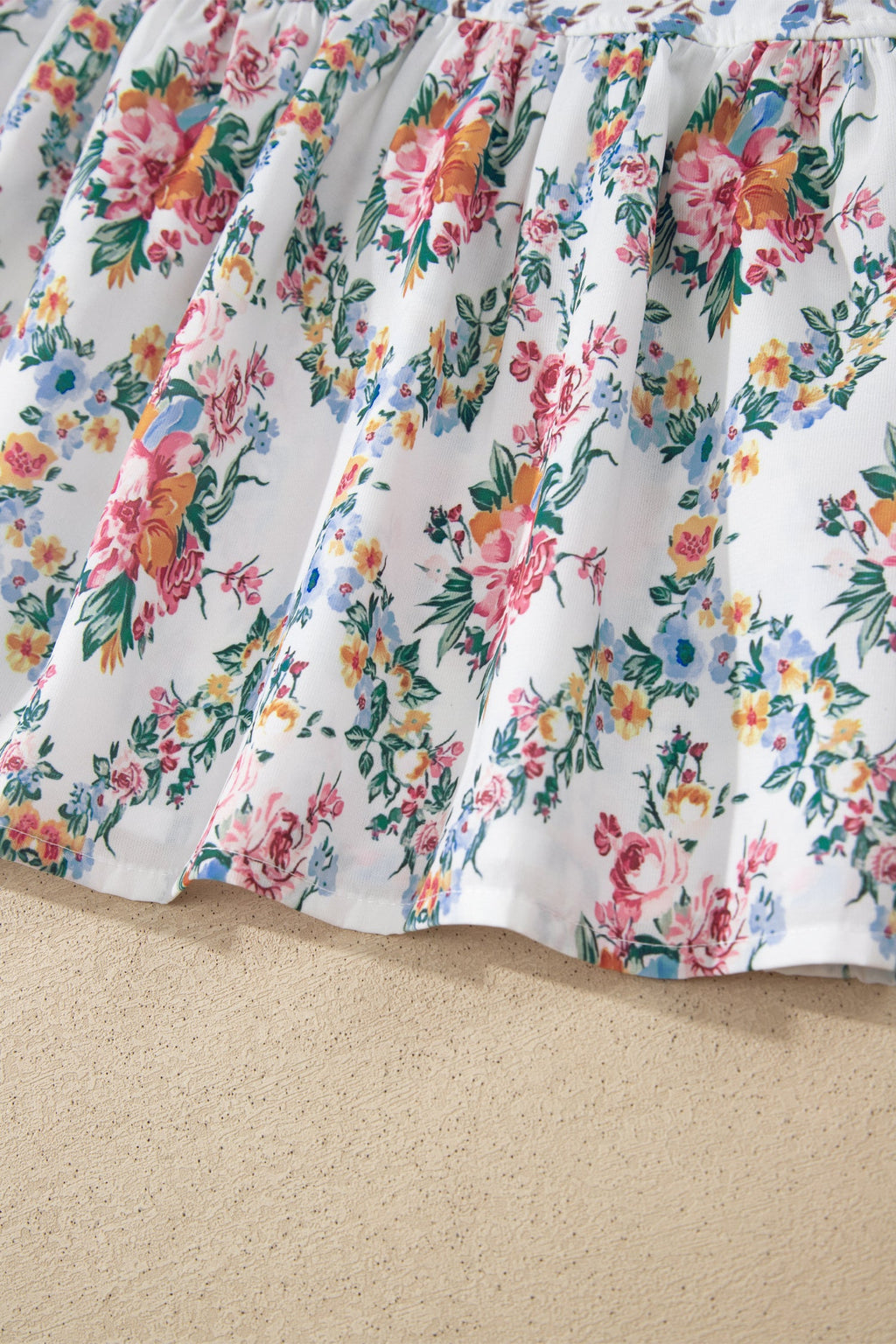 White Contrast Floral Printed Patchwork Spaghetti Straps Babydoll Top