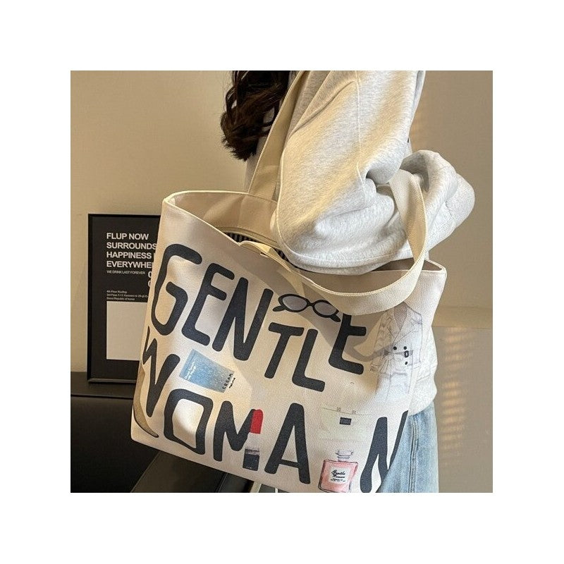 Colorful Rainbow Print Oversized Canvas Shoulder Bag