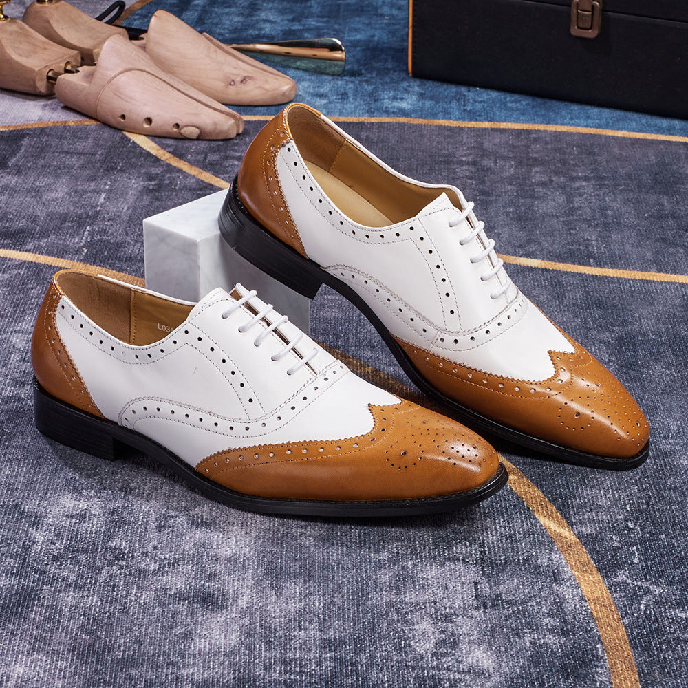 Men's Brogue Oxford Dress Shoes | Carved Wingtip Business Casual Leather Shoes