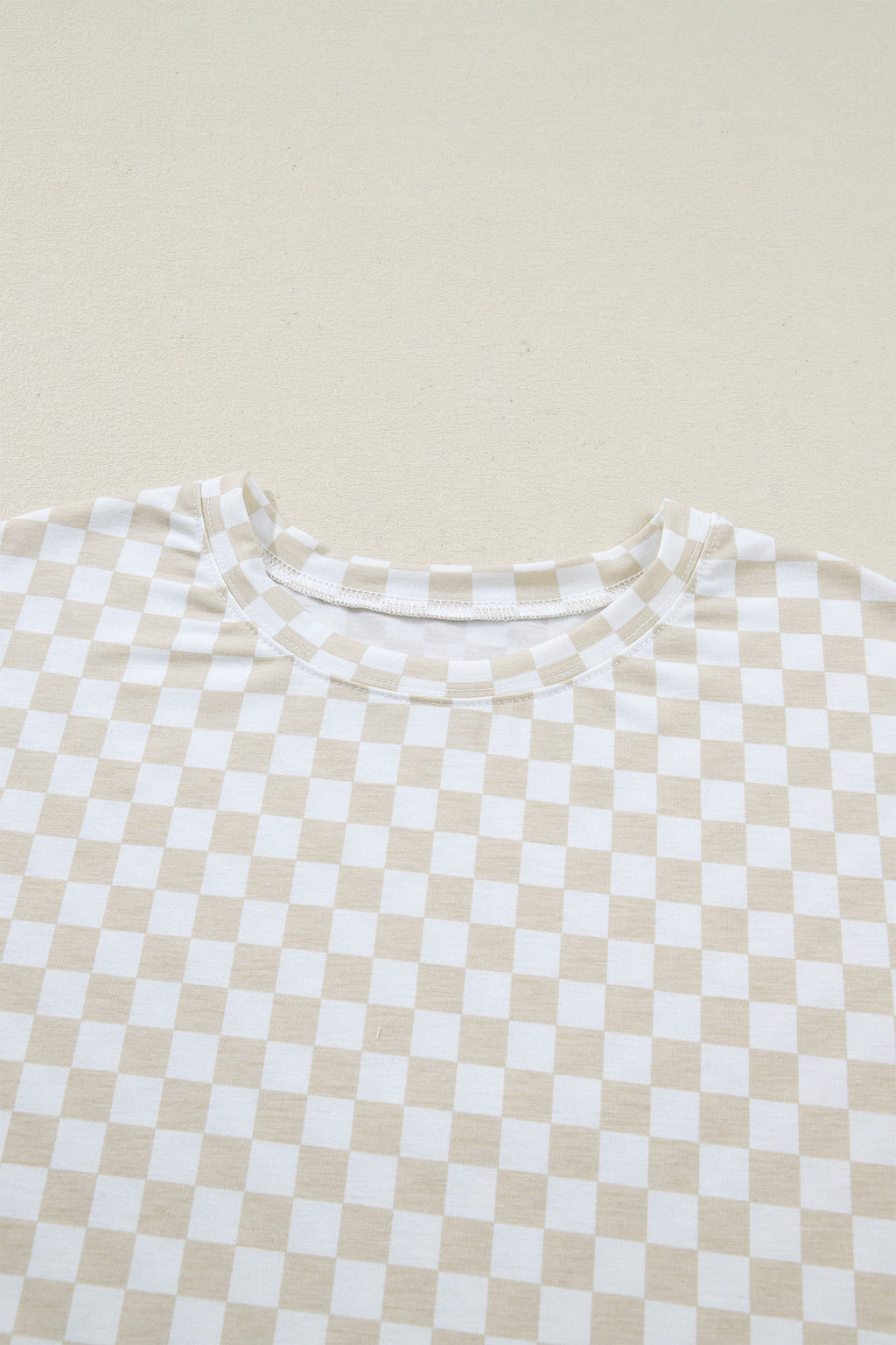 Khaki Checkered Print Half Sleeve Tee 2pcs Lounge Pant Set