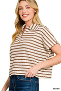 Striped Split Neck Collared Top