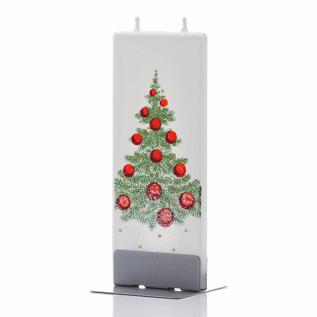 Flatyz Christmas Tree with Red Ornaments & Snow Candle