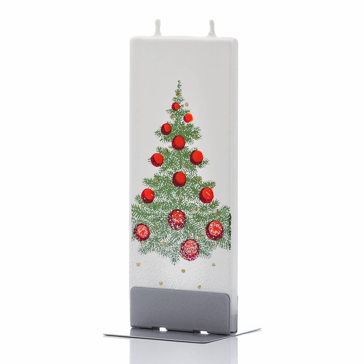 Flatyz Christmas Tree with Red Ornaments & Snow Candle