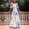 Flowy Printed Lantern Sleeve Swing Dress