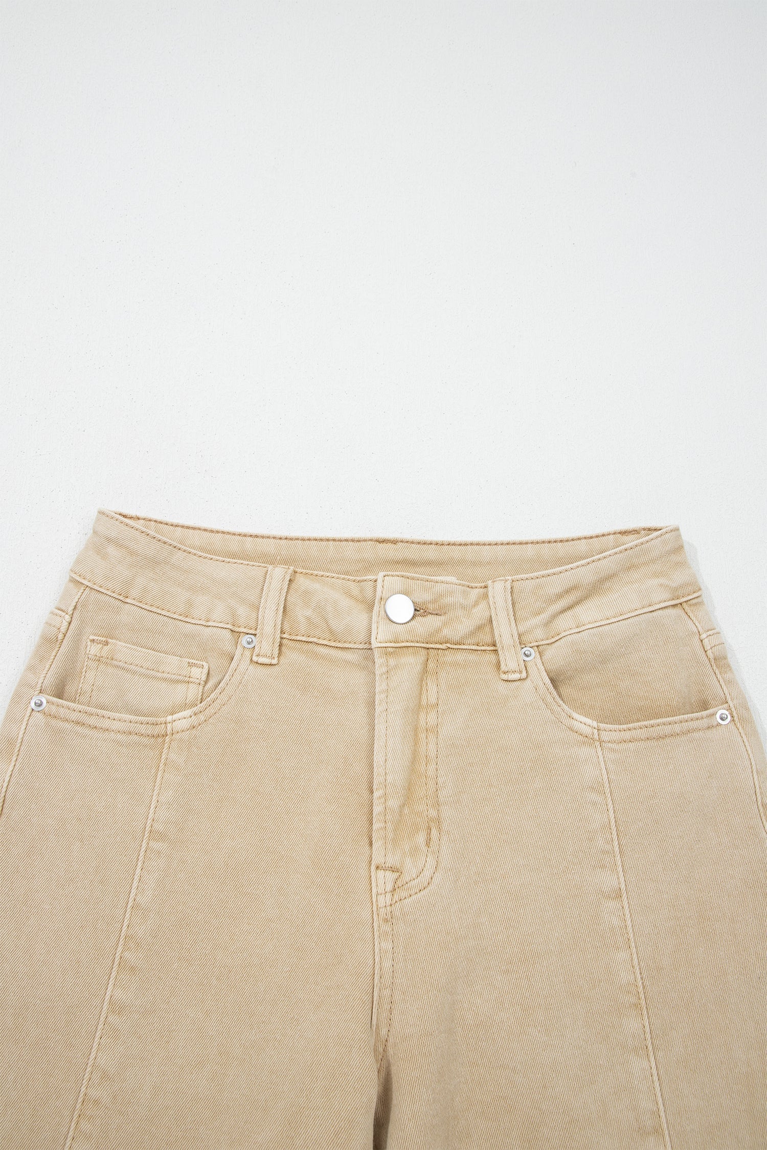 Apricot Solid Color Seamed Center Wide Leg Cropped Jeans