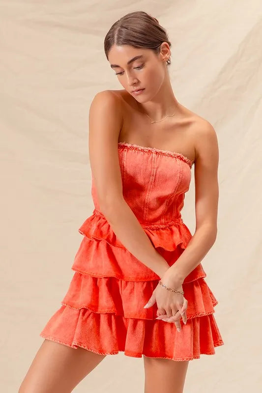 Strapless Ruffle Layered Game Day Cheer Up Dress