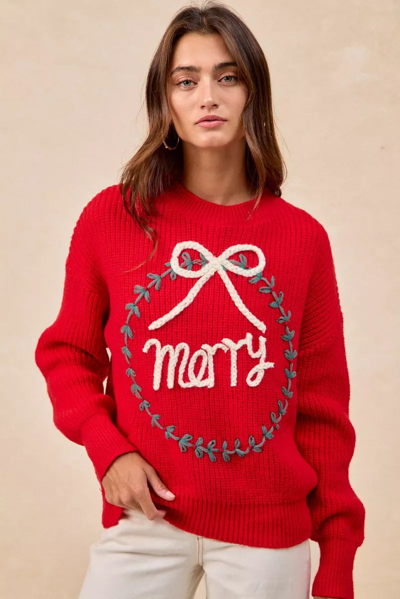 Christmas Wreath Merry Letter Knit Top