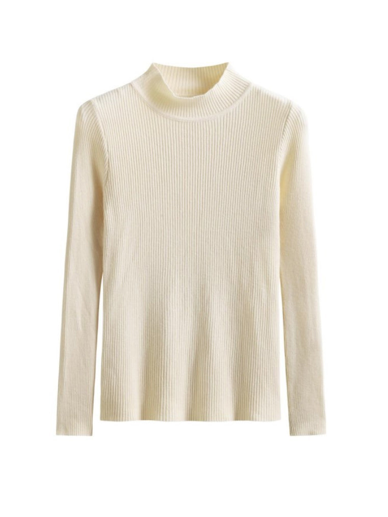 Simple Long Sleeves Skinny Solid Color High-Neck Pullovers