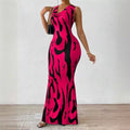 Trendy Sleeveless V-Neck Printed Bodycon Dress