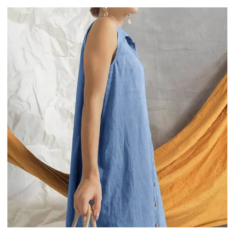 Sleeveless Oversized Solid Shirt Dress
