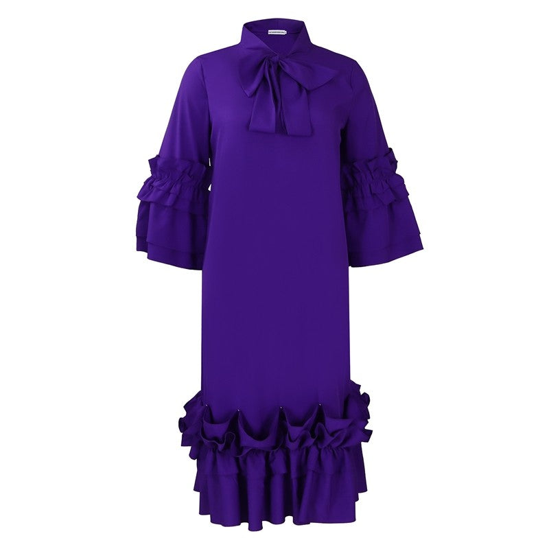 Stylish Ruffle Hem Trumpet Sleeve Dress