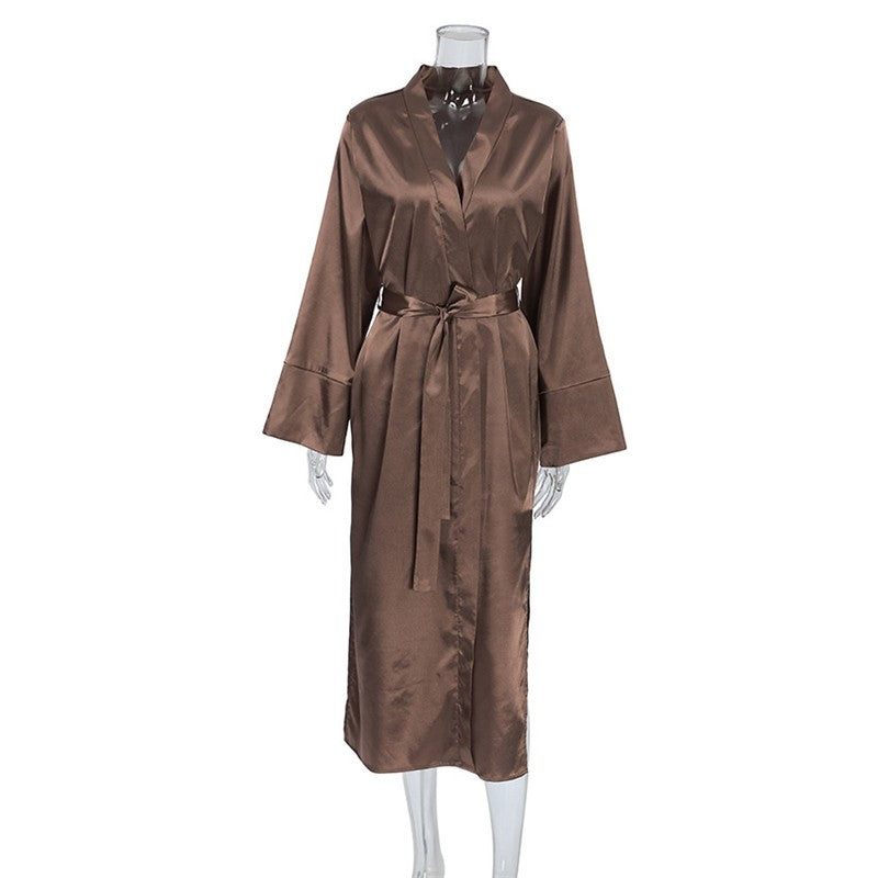 Long Sleeve Tie-Waist Robe with Side Slits