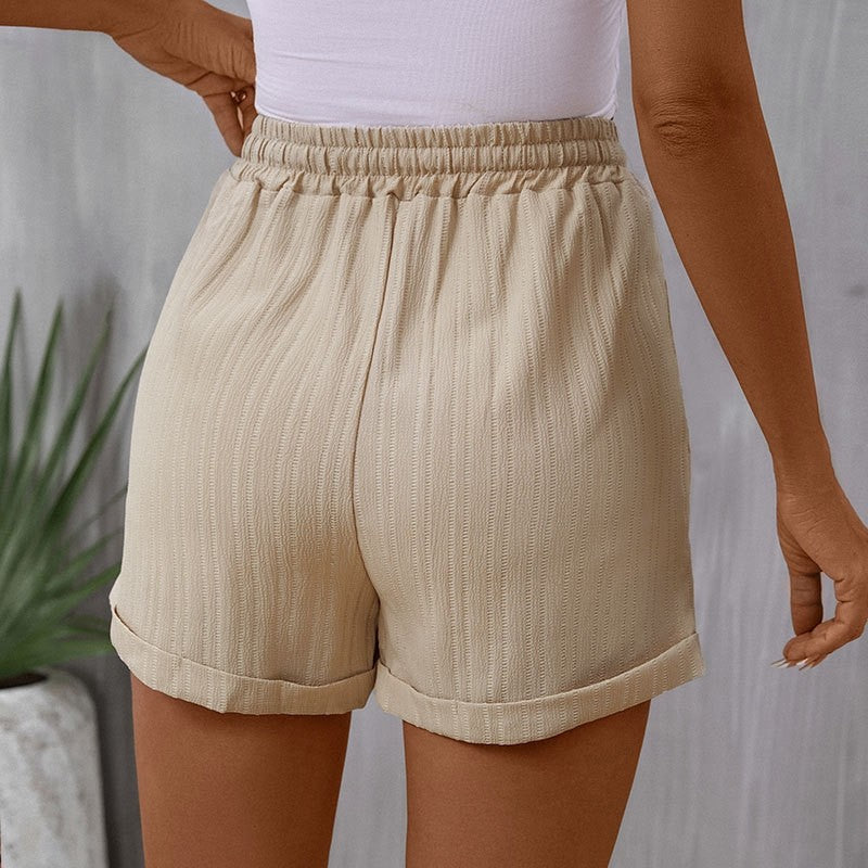 High-Waisted Belted Elastic Waist Shorts