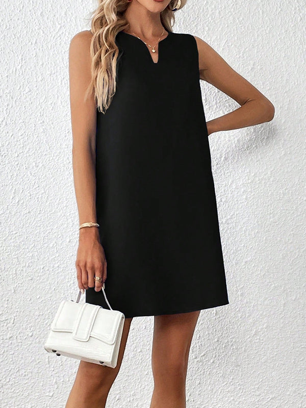 A-Line High Waisted Solid Color V-Neck Mini Dresses