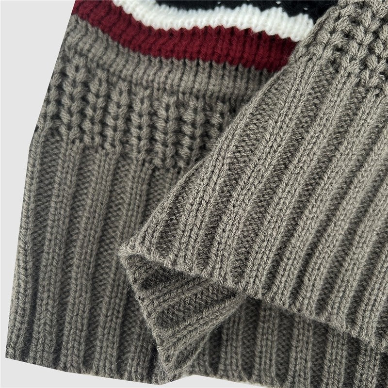 Half Zip, Half High Neck Sweater With Contrasting Colors
