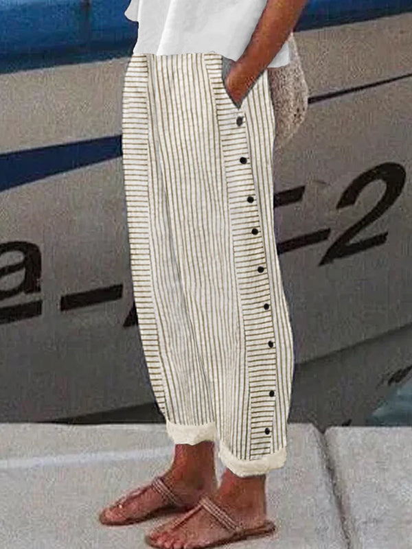 Loose  Pockets Striped Pants Trousers