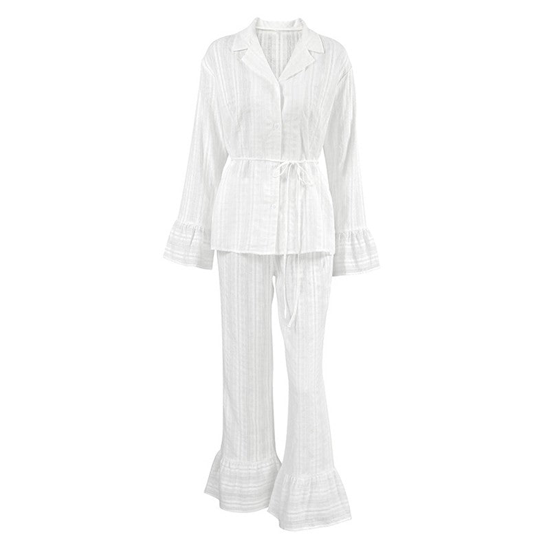 Ruffle Hem Long Sleeve Top and Pants Lounge Set