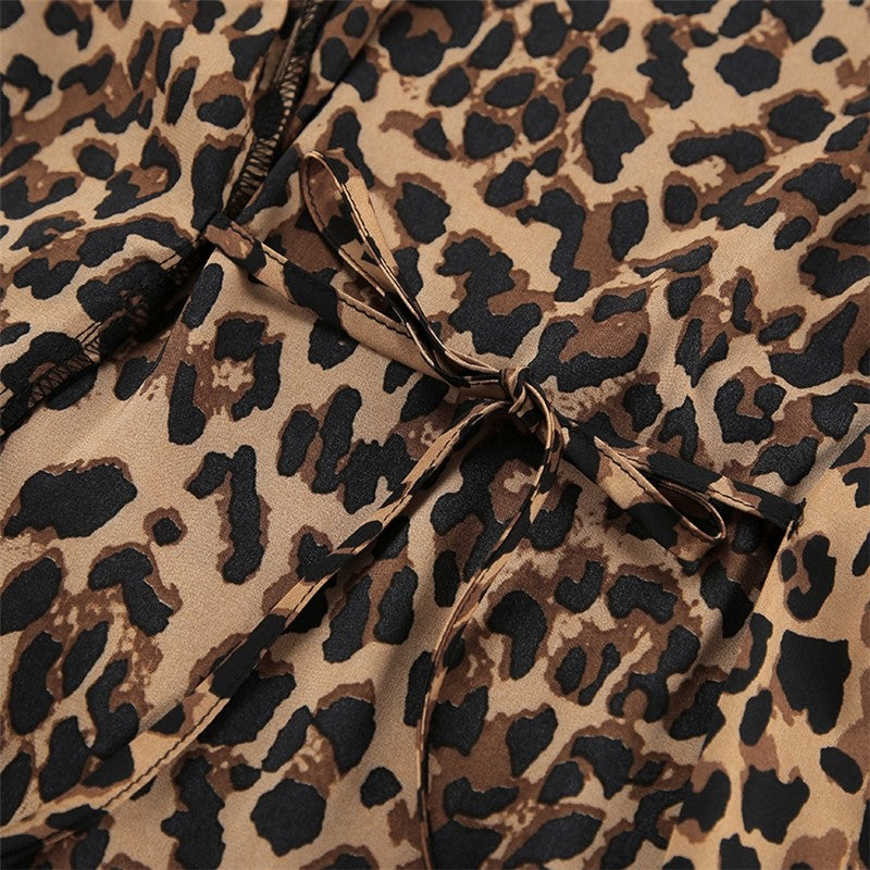 Leopard Print Feather Patchwork V-Neck Long Robe