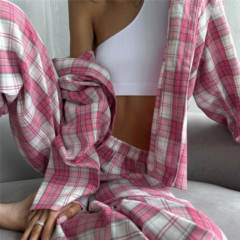 Cozy Plaid Oversized Long-Sleeve Pajama Set