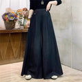 Solid Color High Waist Tie Elastic Wide Leg Pants