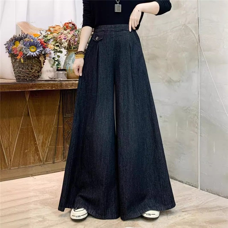 Solid Color High Waist Tie Elastic Wide Leg Pants