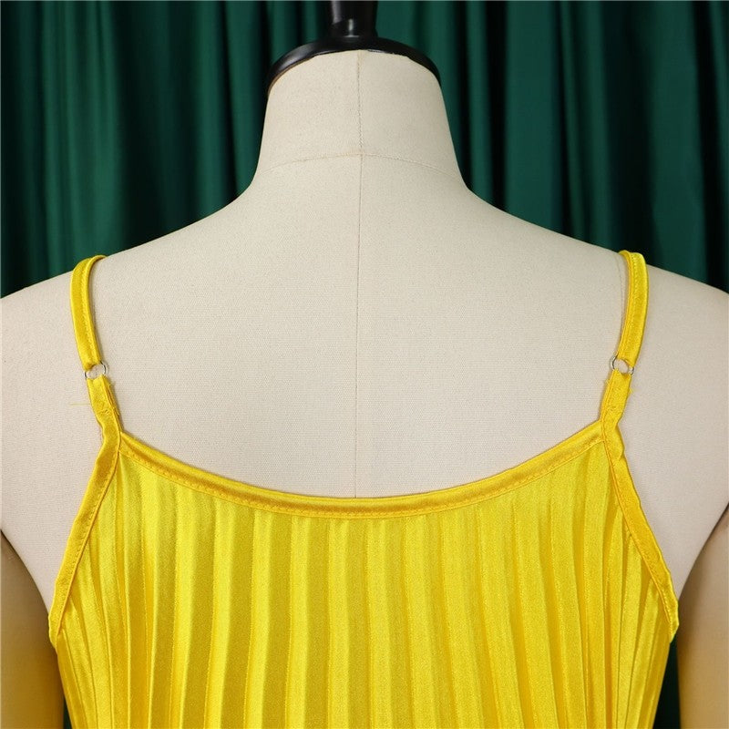 Solid Color Halter Pleated A-Line Dress