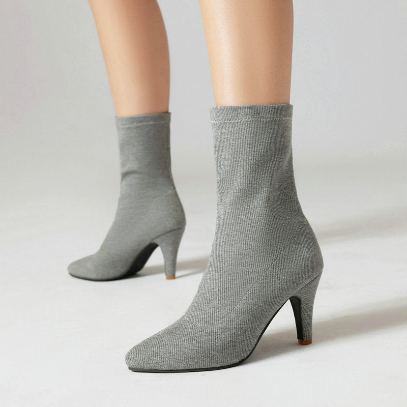 Women's Pointed Toe Stiletto Heel Boots | Slip-On Low Shaft Dress Heels