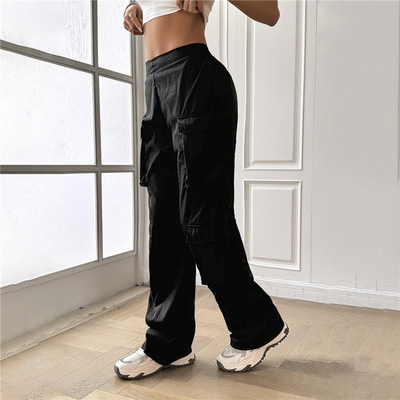 Casual Loose Cargo Pants with Elastic Waistband in Solid Color
