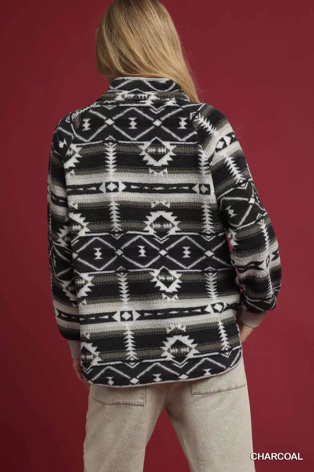 Aztec Print Sherpa Pullover