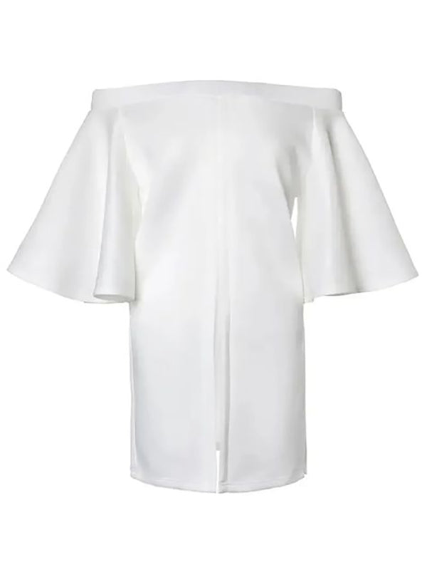 Flared Sleeves Half Sleeves Elasticity Solid Color Split-front Split-side Off-the-shoulder Blouses&shirts Tops