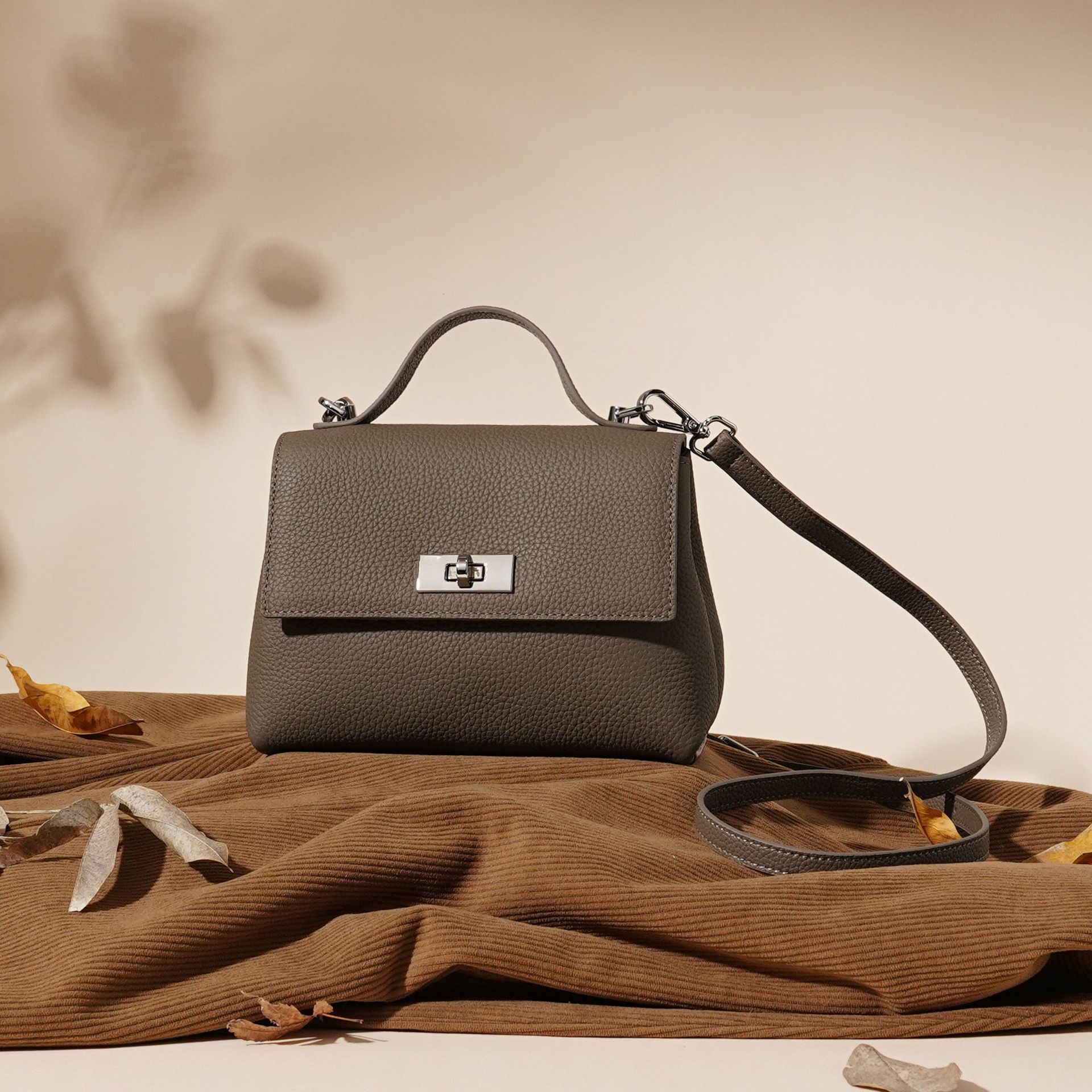Women's Genuine Leather Crossbody Shoulder Bag | Lock Clasp | Phone & Card Pockets