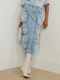 High Waisted Loose Buckle Split-Back Split-Joint Streamer Zipper Skirts