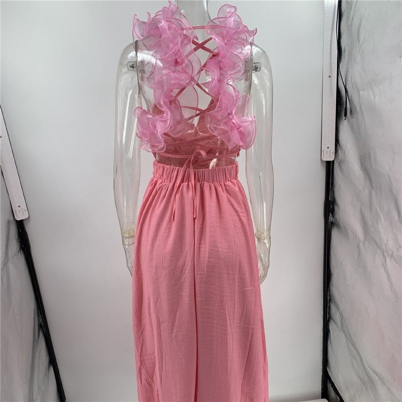 Sleeveless Pleated Dress with Belt - Solid Color