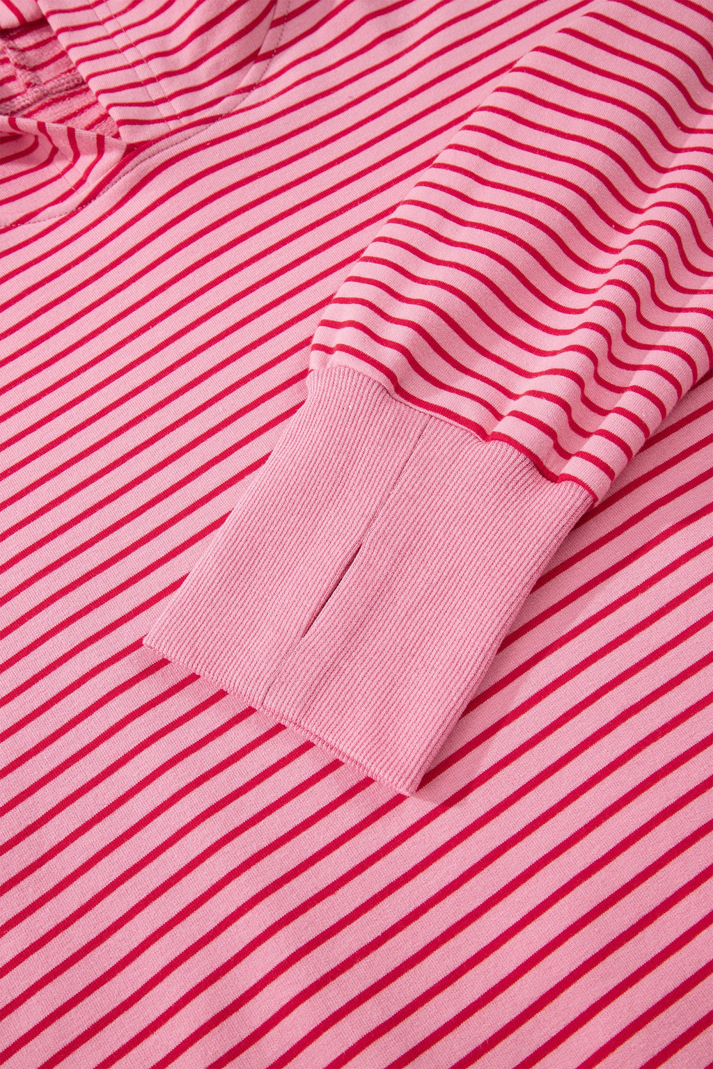 Rose Stripe Thumbhole Side Slits Drop Shoulder Loose Fit Hoodie