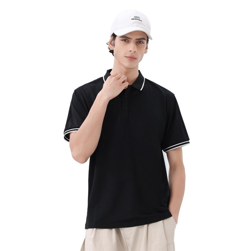 Solid Color Collared Printed Polo Shirt