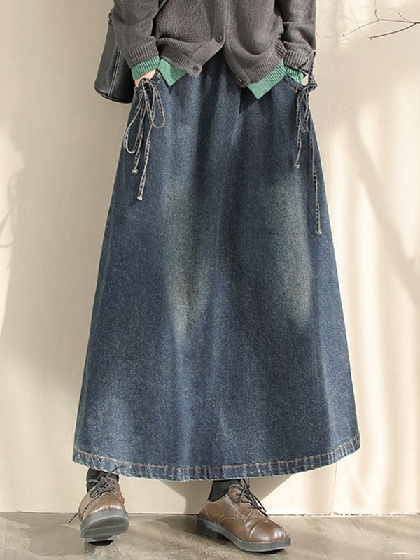 A-Line Loose Elasticity Pockets Tied Skirts Bottoms