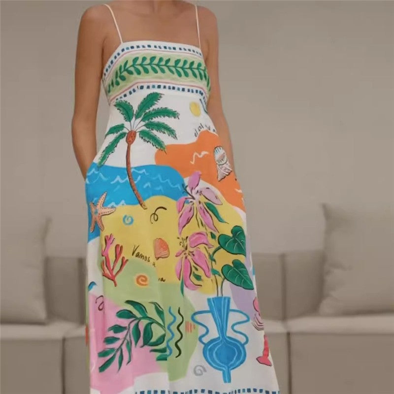Sleeveless Swing Dress with Printed Camisole Top